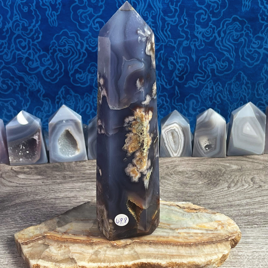 Blue Agate Carved Tower from Brazil