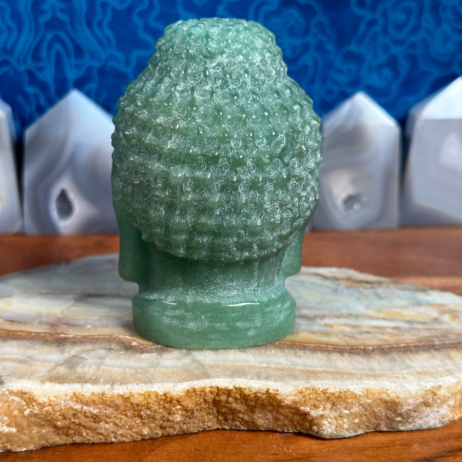 Green Aventurine Buddha Head Carving from China