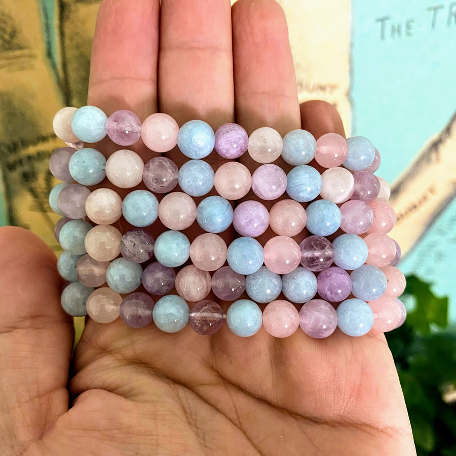 Amethyst, Aquamarine and Rose Quartz Gemstone Bracelet