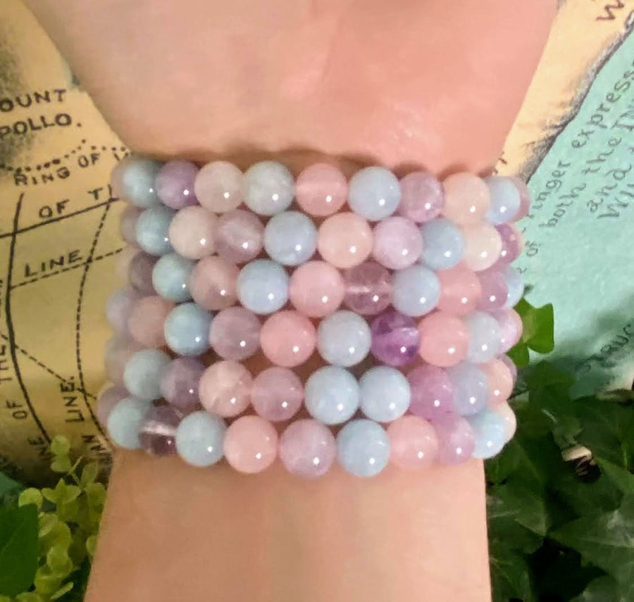 Amethyst, Aquamarine and Rose Quartz Gemstone Bracelet