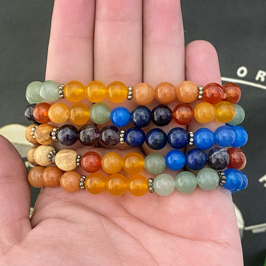 Rainbow Chakra Gemstone Bracelet with Palo Santo